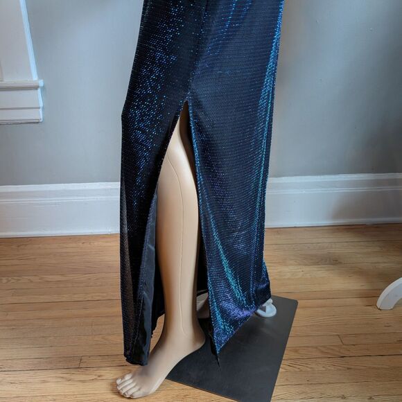Vintage 1990s Jump Prom Dress Purple Metallic Whimsygoth Formal Slit Size 13 - Picture 7 of 15